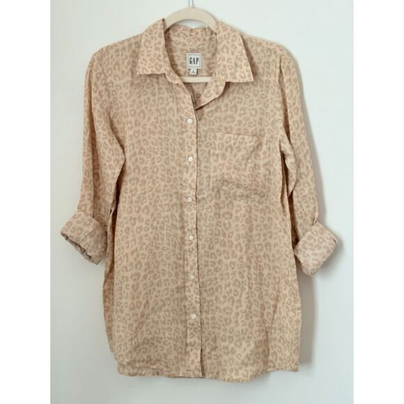 Gap 100% Linen Animal Print Shirt Women's Size Small New Neutral Classic N64 - Picture 2 of 14